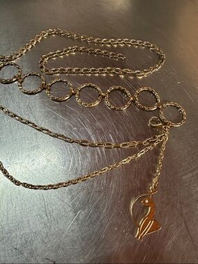 Vintage BabyPhat Gold-Tone Layered Circle Pendant belt with Classic Cat Charm